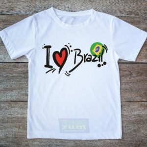 Printed White T-Shirt - "I Love Brazil" - 100% Cotton - Unisex - ZumZum Capoeira Shop